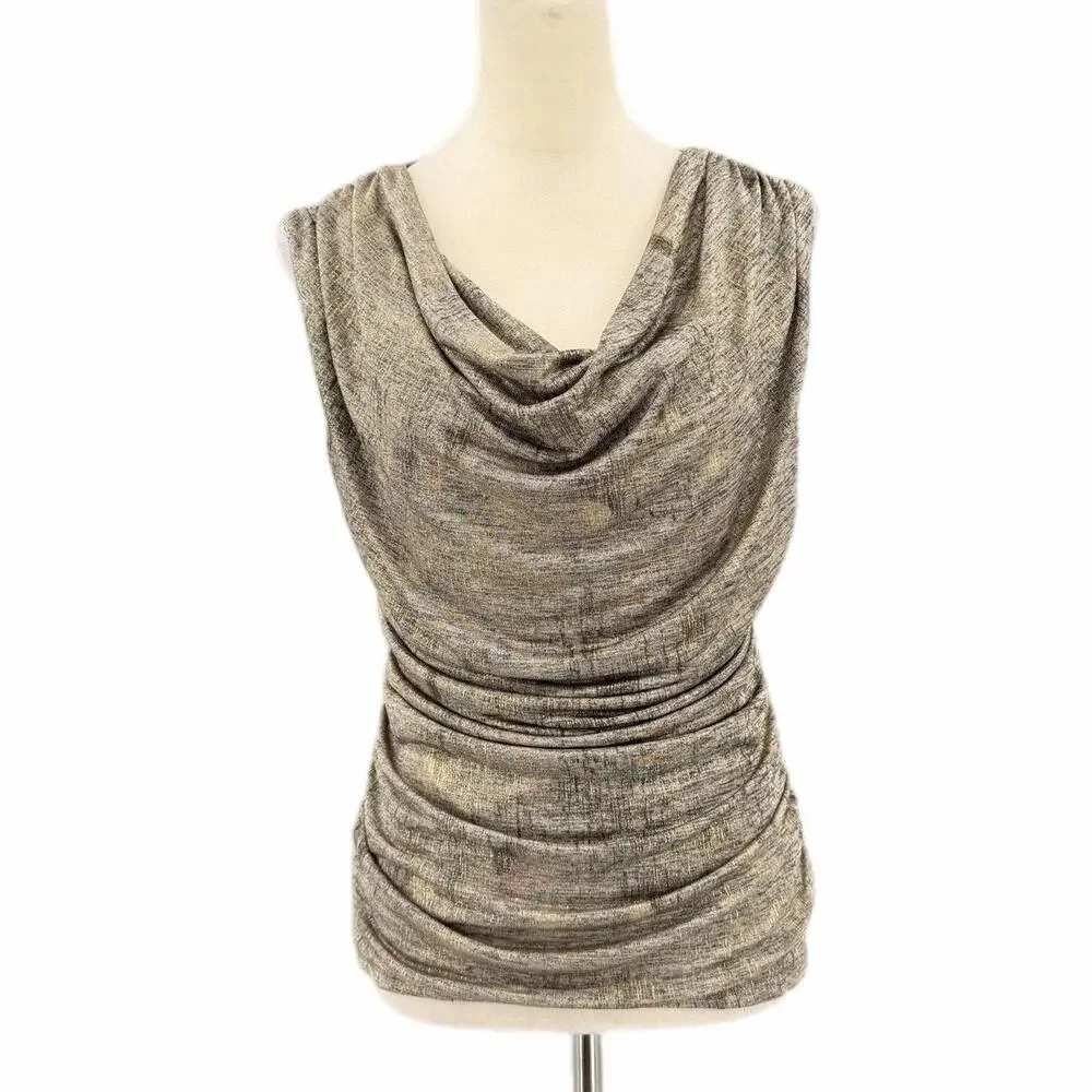 Frank Lyman Y2K Gray Metallic Cowl Ruched Going Out Glitz Chic Elegant Indie Top